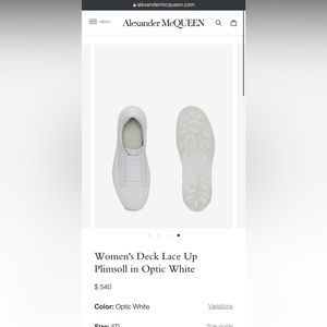 Alexander McQueen Women’s Lace up Plimsoll in Optic White